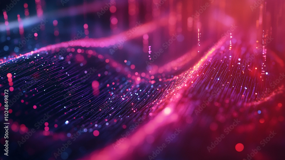 Poster abstract digital waves illuminated by colorful lights at night creating a mesmerizing visual effect