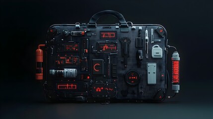 Fototapeta premium Cutting Edge Detective s Tool Bag with Assistants and DNA Scanners A Futuristic High Tech Accessory for Investigative Crime Scenes and Evidence Analysis