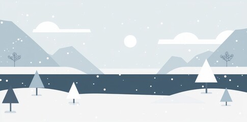 Naklejka premium Illustration of a winter landscape with pines and hills in the Winter Mountains.