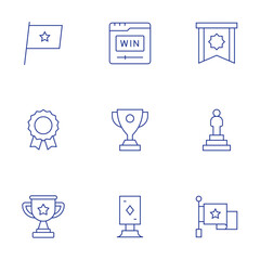 Winner icons set. Thin Line style, editable stroke. trophy, win, winner, badge, flag, leadership, achievement, medal