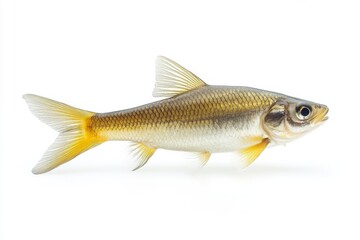 Fototapeta premium the beside view American Shad, left side view, white copy space on right, Isolated on White Background