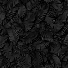Dark Tropical Background, Seamless Pattern of Black Palm Leaves, Jungle Design for Fabric © Ilja