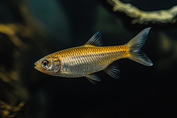 Fototapeta premium the beside view Araucanian Herring, left side view, white copy space on right, Isolated on dark Background