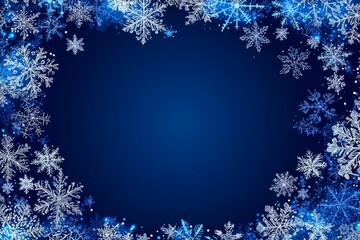 Fototapeta premium Beautiful winter snowflake border background design with large and small snowflakes