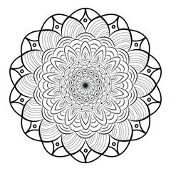 Abstract black line round mandala in white background for our coloring book.