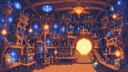 pixel art of chandelier in the night