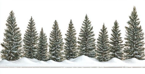 Fototapeta premium Forest of spruce trees covered in snow during winter Christmas time. Modern illustration in duotone.