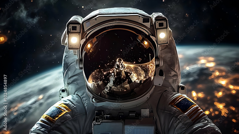 Poster astronaut in space with earth visible in the background.