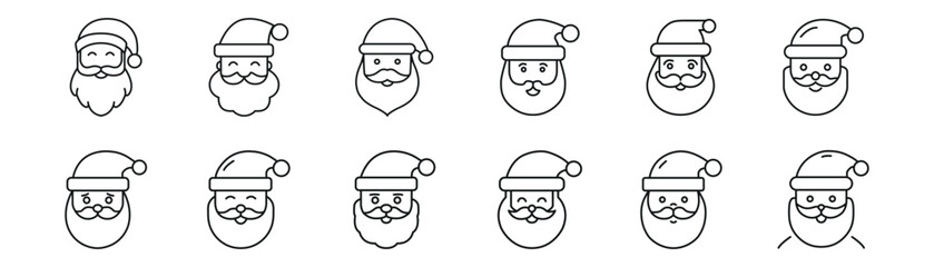 santa claus line icon set