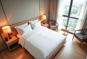 Obraz premium modern bedroom interior top view