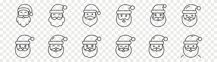 santa claus line icon set