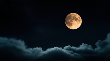 Obraz premium Full moon illuminating a dark night sky above a layer of fluffy clouds