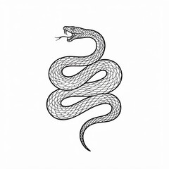 Obraz premium A snake drawn with black line art. black and white image.