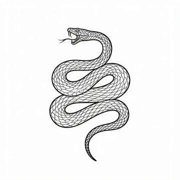 recommend clip art: A snake drawn with black line art. black and white image.