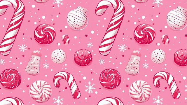 A loop animation featuring a pattern of Christmas candy and cookies.