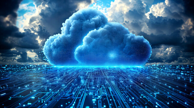 abstract clouds in a server room, visualization of cloud computing