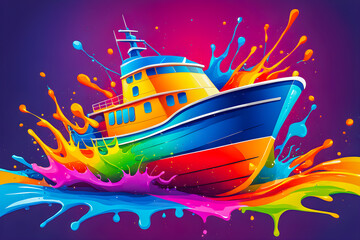 illustration of boat and on the abstract background.