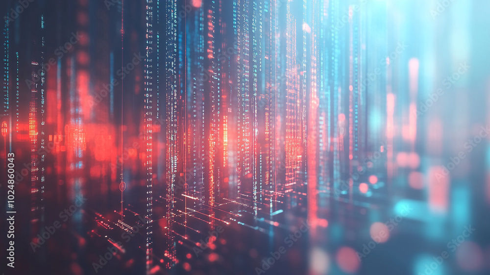 Poster dynamic digital background showcasing vibrant blue and red data streams in a futuristic style