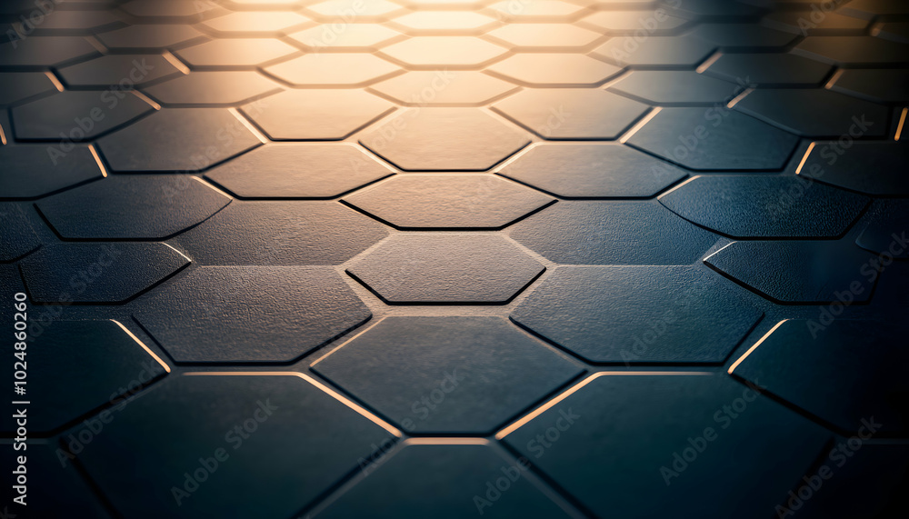 Poster abstract hexagonal pattern with warm light.