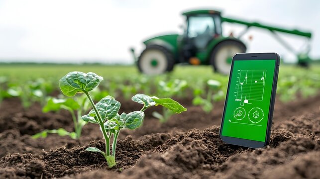 IoT soil moisture sensor monitoring system in smart agricultural field with wireless data transmission to mobile device for precision farming and sustainable crop management