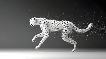 Fototapeta premium Mesh Cheetah in Full Sprint Capturing the Dynamic Movement Power and Energy of this Feline Predator in an Abstract Digital Artwork