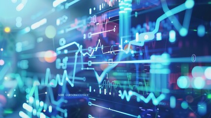 Close-up digital screen showing line graph with upward and downward trends, symbolizing cancer research progress and setbacks, medical charts and scientific symbols in background.