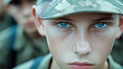 The scene shows mercenaries or soldiers wearing green uniforms and helmets, a fictional place