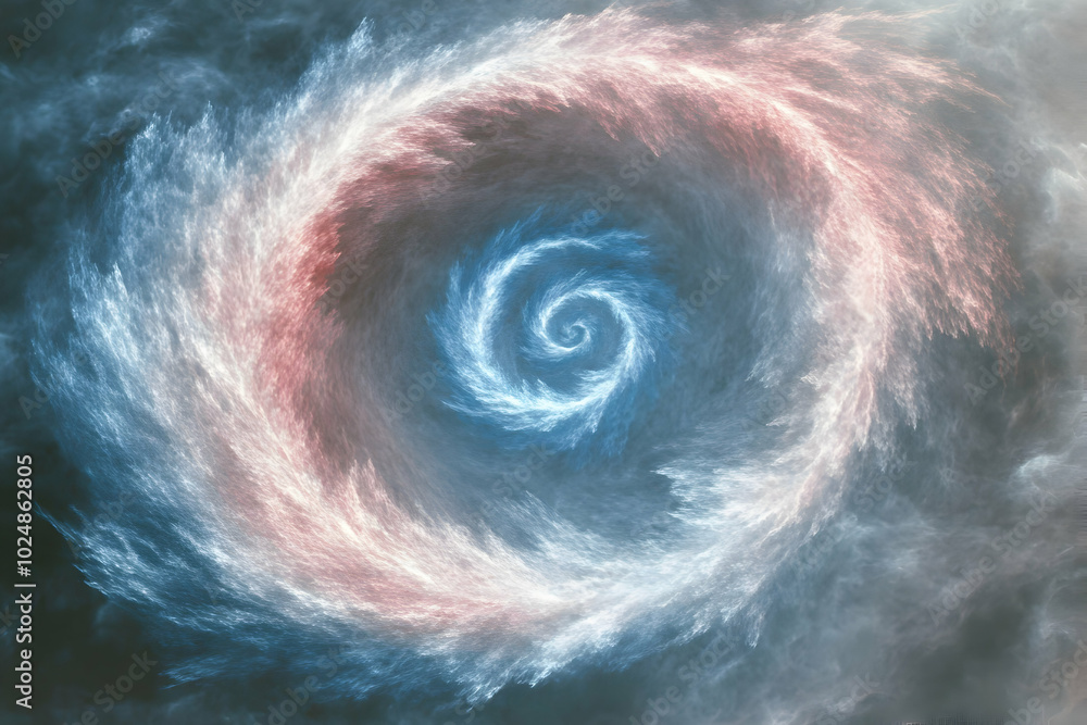 Poster abstract swirling pattern with blue and red colors in the form of a spiral.