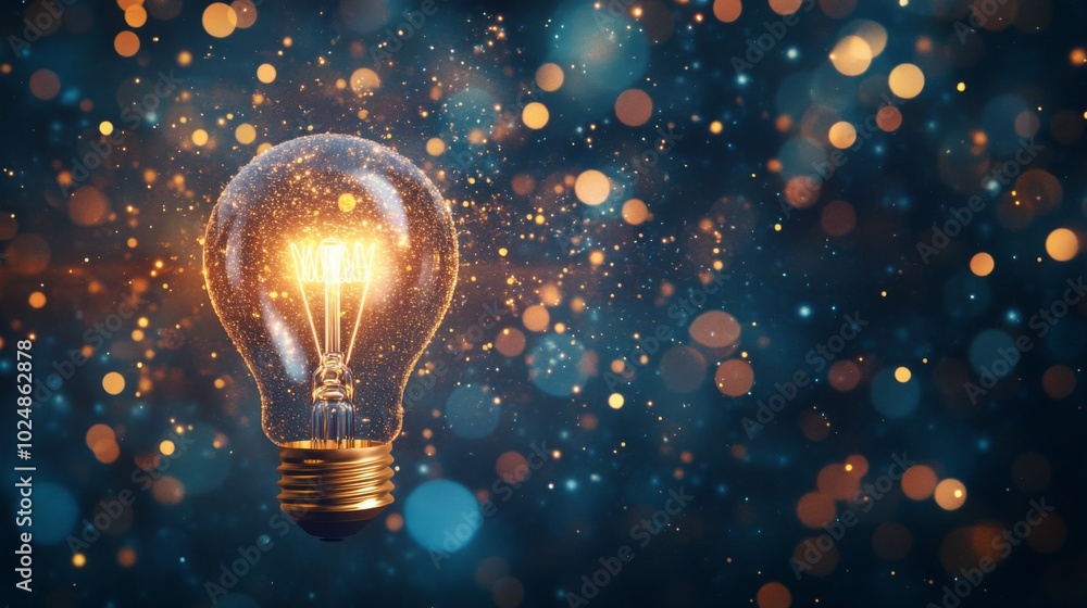 Poster sparkling light bulb on vibrant background