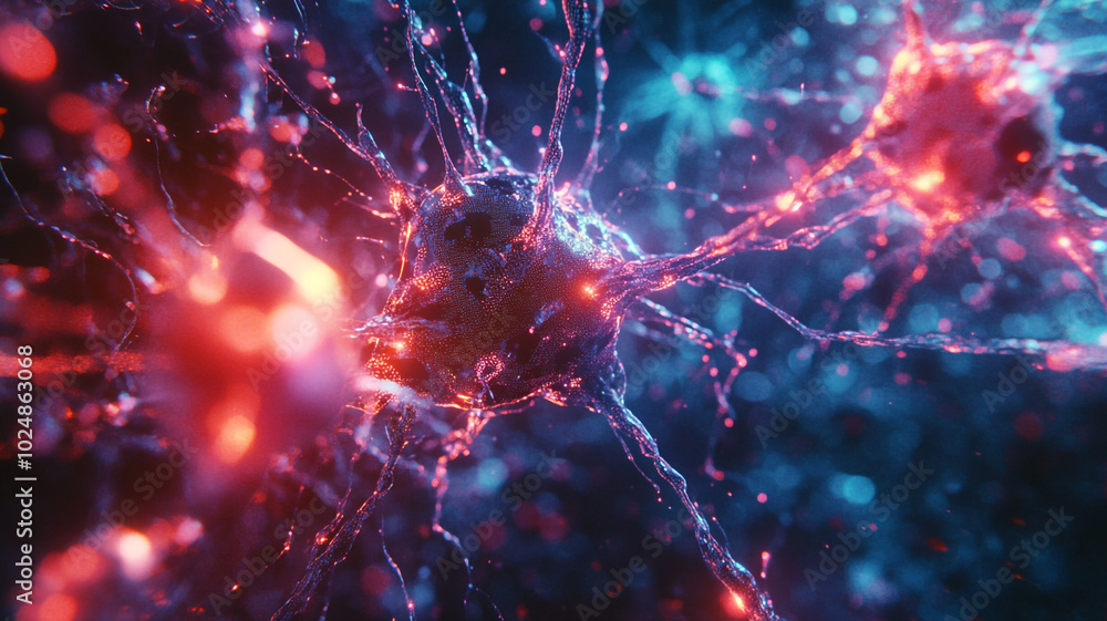 Poster vibrant close-up of a neural network highlighting intricate neuron connections