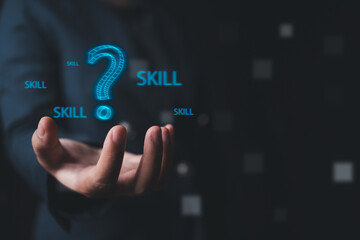 Explore the benefits of skill enhancement in the workplace, as a virtual screen highlights how reskilling and practicing new skills