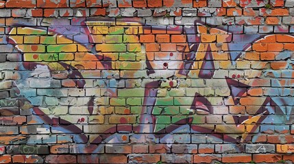 Fototapeta premium A brick wall covered in graffiti.