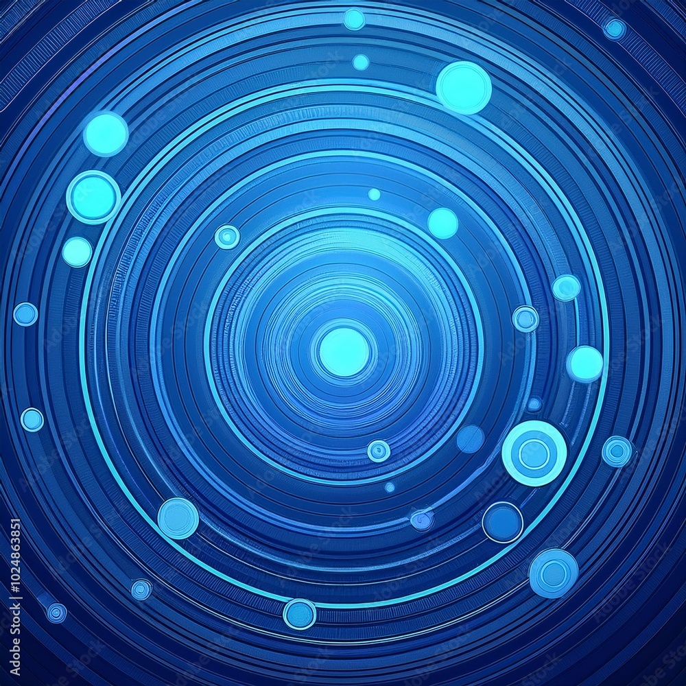 Wall mural abstract blue background with dynamic circles of different sizes