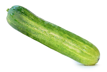 Side view of fresh long green cucumber isolated on white background with clipping path