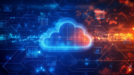 Fototapeta premium Digital cloud technology showcasing data transfer in a vibrant, futuristic design