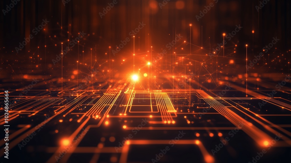 Poster abstract digital landscape with glowing lines and sparkles, representing technology and innovation i