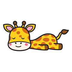 Cute Sleeping Giraffe Cartoon Illustration Vector