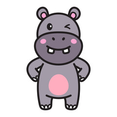 Cute Hippopotamus Cartoon Illustration Vector