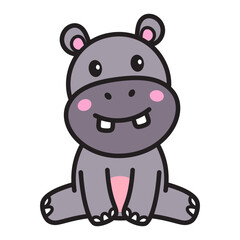 Cute Hippopotamus Cartoon Illustration Vector
