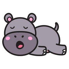 Cute Sleeping Hippopotamus Cartoon Illustration Vector