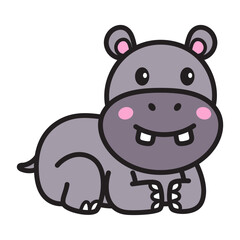 Cute Hippopotamus Cartoon Illustration Vector