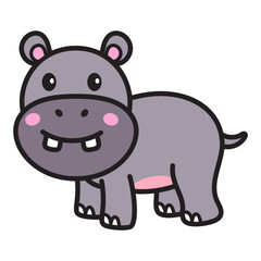 Cute Hippopotamus Cartoon Illustration Vector