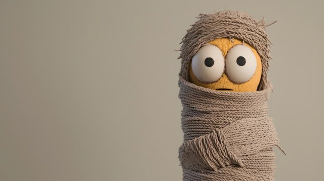 Playful 3D Clay Mummy Unraveling to Reveal Charming Harmless Face   Whimsical Handcrafted Sculpture of a Mummy Creature Exposing a Cute Expressive Expression Underneath the Bandages