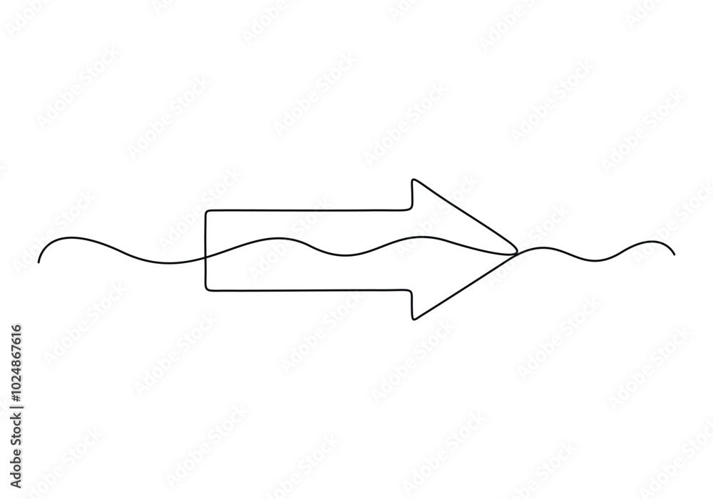 Poster arrow pointing right, continuous one line drawing vector. single line arrow pointing right, vector b