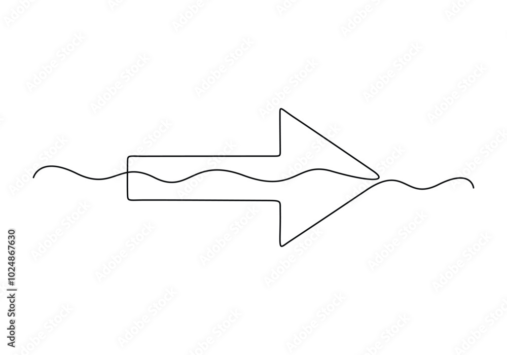 Poster arrow pointing right, continuous one line drawing vector. single line arrow pointing right, vector b