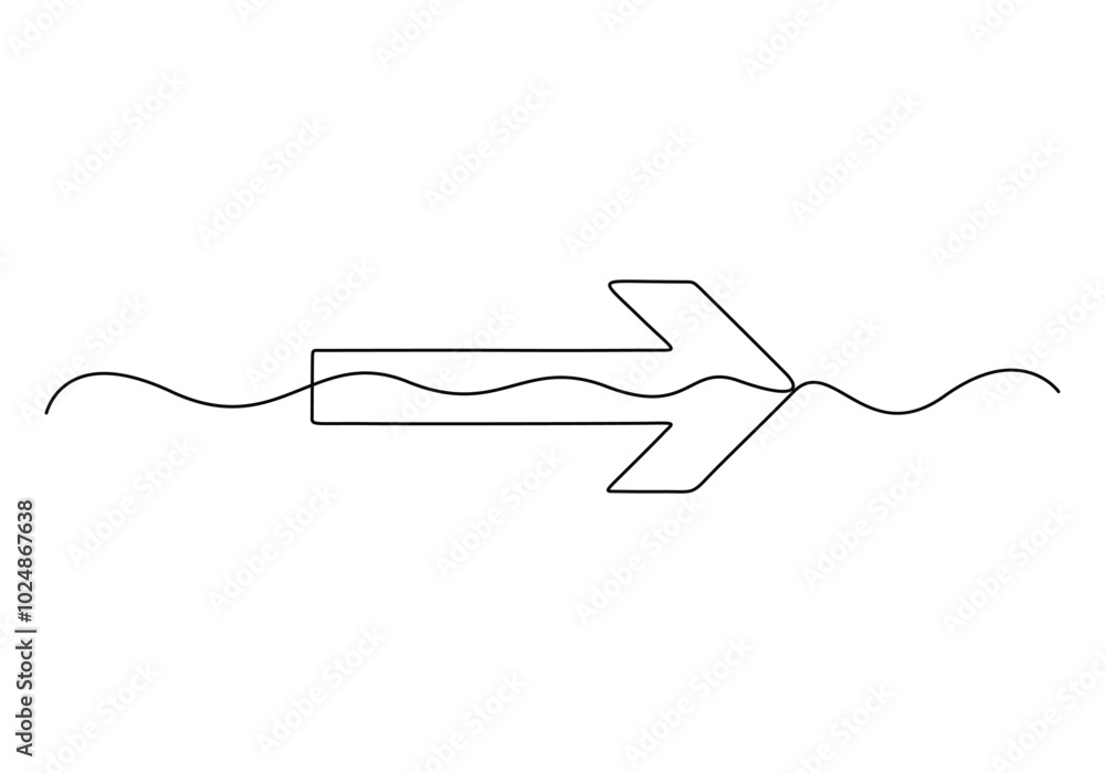 Poster arrow pointing right, continuous one line drawing vector. single line arrow pointing right, vector b