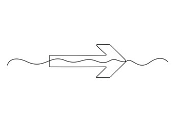 Arrow pointing right, continuous one line drawing vector. Single line Arrow pointing right, vector background. Arrow pointing right, icon. Continuous outline of a Arrow pointing right