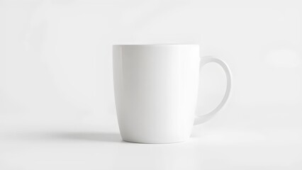 Obraz premium White Ceramic Mug on Plain White Background for Coffee Shop and Drink Branding