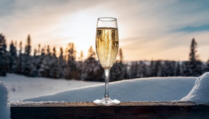 Obraz premium champagne glass outside in winter