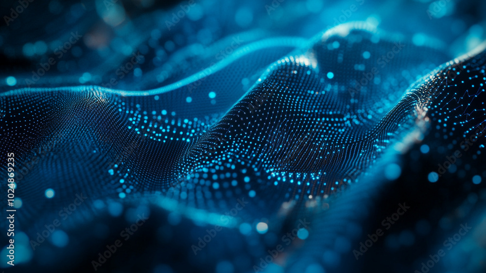 Poster dynamic abstract representation of flowing digital waves with glowing blue particles
